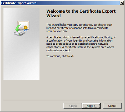 Certificate Export Wizard Page 1